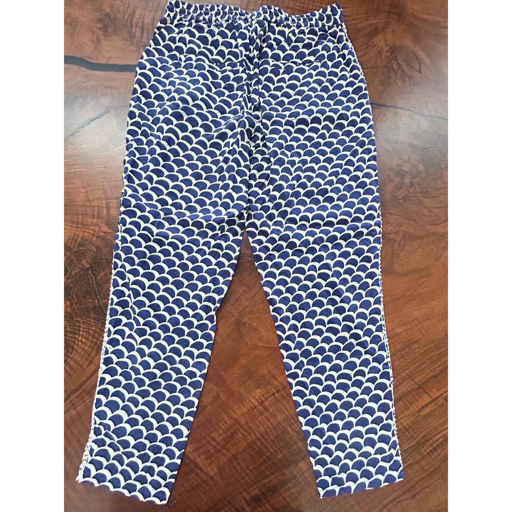 Anthropologie Navy White Scallop Print Embroidered Beaded Pants Size S - Picture 2 of 9